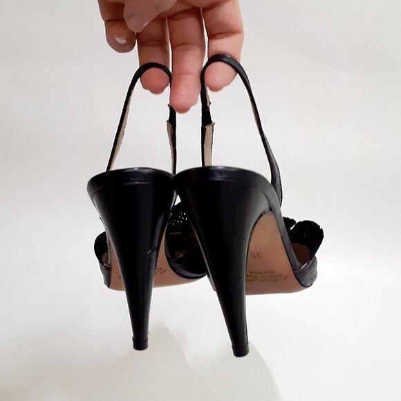 ADAMI Pinup Stiletto Heel Pumps with Ruffle Detail in Jet Black Leather - Picture 12 of 15